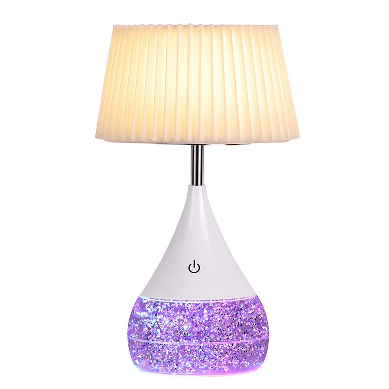 Třpytivá tekutá LED stolní lampa s látkovým stínidlem