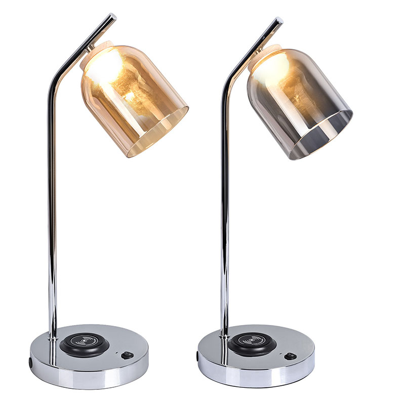 Stolní LED lampa QI se skleněným stínidlem