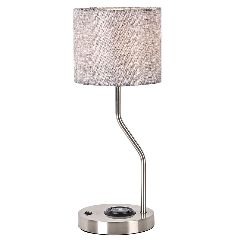 Stolní lampa s bezdrátovou nabíječkou telefonu s látkovým stínidlem